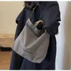 Bolsa Tote de Lona Lavada Simples Estilo Coreano, Estilo Moda de Rua, Grande Capacidade, Bolsa Transversal Masculina para Aula, Bolsa de Tecido