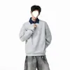 Nova Moda Masculina Tricô Estilo Coreano com Textura Vertical, Camisa de Gola Alta com Zíper Parcial Color Block Outono/Inverno, Cinza Claro