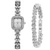 Comércio Exterior Novo Estilo Pequeno Fresco Totalmente Cravejado de Diamantes Pulseira Quadrada Feminina Relógio Caixa de Presente Pulseira de Relógio Conjunto de Duas Peças Relógio de Pulso a Quartzo