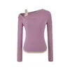 Camiseta Genuina de Dos Piezas Off-the-Shoulder de Manga Larga para Mujer, Capa Interior de Otoño, Corte Ajustado, Diseño que Favorece la Figura, Puro Deseo, Top Sexy de Capa Base