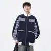 Chamarra Rayada de Bloques de Color para Hombre 2026 Primavera y Otoño Nueva Marca Trendy Estilo Americano Diseño Holgado Cuello Alto Sudadera con Cierre
