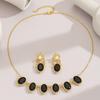 Conjunto de collar y pendientes de cadena de clavícula de lujo, estilo retro, elegante, de color ovalado, de estilo antiguo y medio para mujer.