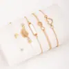 Pulsera Popular Hecha a Mano Tejida con Hilo Negra con Forma de Corazón, Elemento de Figura de Ocho, Cubo de Cristal y Set de Joyería de Hoja