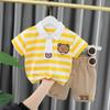 Ropa para niños para hombre verano nuevo niñas coreano a rayas traje camiseta estilo extranjero bebé lindo manga corta dos piezas al por mayor