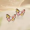 Pendientes de Plata de Ley 925 con Mariposa y Turmalina para Mujer, Pendientes Huecos de Circonita de Color Dopamina Fresco, Nuevo Estilo de Verano
