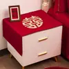 Funda roja para mesita de noche temática de boda, mantel bordado estilo chino con caracteres auspiciosos, funda antipolvo para lavadora y refrigerador, mantel para mesa de centro