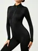 Mono deportivo ajustado de manga larga con cremallera y cuello alto para mujer, estilo europeo y americano, para yoga, con pantalón de nueve puntos