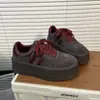 Zapatillas Deportivas Casuales Retro de Entrenamiento Alemanas Angora Rojo Colorblock Verano Nuevo para Mujer, Plataforma de Cuero Suave Gamuza Zapatillas de Suela Gruesa