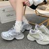 Sapatos Torre de Sola Grossa Femininos Primavera 2025 Novos Versáteis Malha Respirável Aumentadores de Altura Leves Casuais Esportivos Tênis de Corrida