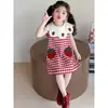 Vestido de Verano a Cuadros para Niñas 2026 Nuevo Elegante a la Moda Vestido Polo de Fresa Vestido Dulce para Niñas Pequeñas