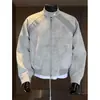 Jaqueta bomber tie-dye fosca para homens, top desconstruído da moda de outono, jaqueta de couro PU para adolescentes