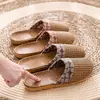 Sandalias tejidas de Yacao de verano Pantuflas de lino para mujer Hogar Interior Ligeras Suelo grueso Ratán Hierba para Hombre Hogar