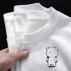 Camiseta Unisex de Algodón Puro Pesado Cuello Redondo Manga Corta Estilo Chino Verano Tendencia Capa Base Ins Camiseta Manga Corta