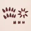 Comercio Exterior Simple Retro Borgoña Brillo Fino Uñas Almendradas Estilo Europeo Ins Wear Uñas 24 Piezas Uñas Postizas