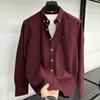 Camisa de Algodón Puro de Manga Larga y Color Puro Tommy para Hombre, para Negocios, Sin Planchado, Bordada, Casual, de Alta Gama, Ropa de Hombre