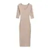 Vestido Bodycon Sexy Alto de Cuello en V para Mujer Estilo Puro Deseo Vestido Largo Chica Caliente Kardashian Manga Larga Vestido Base Cepillado