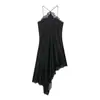 Comércio Exterior Atacado Verão Novo Estilo Europeu e Americano Renda Bordada Textura de Cetim de Seda Vestido Irregular 5919201