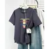 Playeras para Mujer Tallas Grandes 100kg Verano Nuevo Estilo Moderno Juvenil Estampado de Nicho Cuello Redondo Manga Corta 9692