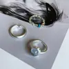 Anel Oval Azul Céu Zircônia Doce e Fresco para Mulheres Estilo Francês Retro Prata Quebrada Fosca Prata S925 Anel Aberto para Dedo Indicador Tendência