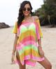 Blusa de vacaciones para mujer, estilo playero, con costuras contrastantes, rayas de colores mixtos, calada, estilo europeo y americano.