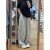 Pantalones Cargo Grises Talla Grande 150 kg para Mujer Primavera y Verano Delgados de Cintura Alta Pierna Ancha Holgados Casuales Rectos