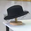 Sombrero de Fieltro de Moda con Rejilla, Lazo, Estilo Japonés, Casual Retro, Lana, Copa Plana, Ala Plana, para Otoño e Invierno