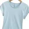 Camiseta Redonda para Mujer con Mangas Cortas Volantes, Camiseta Deportiva Base de Manga Corta, Verano Hielo-Frío Elástica Ajustada Estilo Americano
