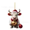 Decoraciones para Árbol de Navidad Divertidas de Ganado Transfronterizo 2024 Colgante de Decoración Festiva Adornos Planos Acrílicos para Colgar