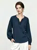 Camisa de algodão puro com design de retalhos bordados estilo retrô francês para mulheres, camisa feminina de manga longa solta para o outono de 2026 atacado