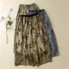 Saia de Verão Novo Estilo Novo Estilo Chinês Retrô Artística de Camada Dupla para Mulheres Cintura Elástica Solta e Versátil Saia Evasê para Mulheres