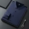 Camisa masculina sem costura com forro de fleece, manga longa, para outono e inverno, camisa casual quente com gola para pais de meia-idade