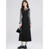 Vestido vintage estilo francés, nueva colección otoño/invierno, diseño elegante, estilo falso dos piezas, adecuado para figuras ligeramente curvilíneas, vestido largo talla grande
