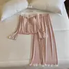 Pijama de Primavera y Otoño para Mujer 2025 Modal Cuello en V Estilo Puro Encaje Sexy Ropa de Casa Conjunto de Dos Piezas Moderno