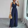 2025 Moda Feminina Transfronteiriça Europeia e Americana Nova da Amazon Macacão Sexy de Gola V Costas Abertas com Cinto Cruzado e Perna Larga