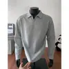 Sudadera negra con cuello en V y hombros caídos para hombre, otoño, camisa polo cuello de gaviota, camiseta de manga larga patchwork deconstruido americano, corte limpio