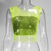 AYJ Amazon Cross-Border Roupa Sexy para Boate Feminina Rede Europeia e Americana Vazada Strass Regata Malha Brilhante Strass Camisola