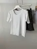Camiseta de Algodão Costurada Estilo Coreano de Verão Multicor Gola Redonda Costela Clavícula Elástica Versátil Modeladora Cor Sólida Ombro Normal Manga Curta Camada Base