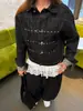 Coleção de outono feminina transfronteiriça: design de nicho, jaqueta jeans curta e folgada com gola de lapela, botões de metal e rebites, em um estilo street retrô