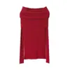 Top de punto rojo versátil sin hombros para mujer, camisa base ajustada para ceñir la cintura en otoño e invierno con un toque atrevido
