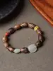 Pulsera Auténtica de Madera Qinan Verde Ágata Malaquita Cristal Fantasma Rojo del Sur Cuentas de Oración Budista Joyería de Madera Vintage de Nicho