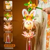 Festival do Meio do Outono Lanterna Lâmpada de Hortênsia Bastão Torcido Kit de Artesanato DIY para Crianças, Lanterna de Coelho Brilhante de Mão, Lanterna do Palácio