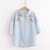 Ropa de Verano 2025 Estilo Japonés Camisa de Gasa de Algodón de Manga Tres Cuartos para Mujer Holgada Flor Bordada Algodón Puro Camisa de Manga Corta