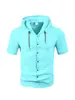 Camisa con Capucha de Lino para Hombre Amazon Verano Nueva Casual Europea y Americana Color Sólido de un Solo Botón Manga Corta Cárdigan