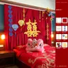 Decoración y Arreglo de Habitación de Boda, Cortinas de Estilo Chino Nuevo, Decoraciones de Cabecera Temáticas de Boda, Pared de Fondo de Cabecera de Dormitorio de Boda