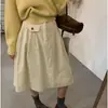 Falda Retro de Pana 2025 Otoño e Invierno Nuevo Estilo de Cintura Alta Adelgazante Casual para Personas Bajas en Color Albaricoque y Café