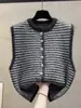Colete Cardigan Tricotado Listrado de Gola Redonda Curto para Mulheres, Novo Estilo Primavera e Outono 2026, Colete Suéter de Outerwear, Tendência