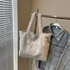 Bolso Tote de Terciopelo Rayado Retro Simple de Aspecto Elegante, Estilo Nuevo Otoño e Invierno para Mujer, Bolso Cruzado Ligero de Gran Capacidad para Viajes y Viajes Diarios