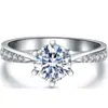 Estilo coreano Luxo Amor Seis-Garra Anel Sobreposição Grupo de Abertura Diamante Conjunto Anel de Diamante de Zircão 1 quilate Anel de Seis-Garra