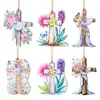 Colgante de Cruz de Madera de Pascua Transfronteriza, Manualidades Decorativas de Mariposas Florales, Adornos Decorativos de Pared para Puerta de Casa
