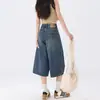 Jeans Americano Retro Reto de Perna Larga Cropped para Mulheres, Estilo de Verão Fino, Novas Calças Cropped Petite de Cintura Baixa 2026